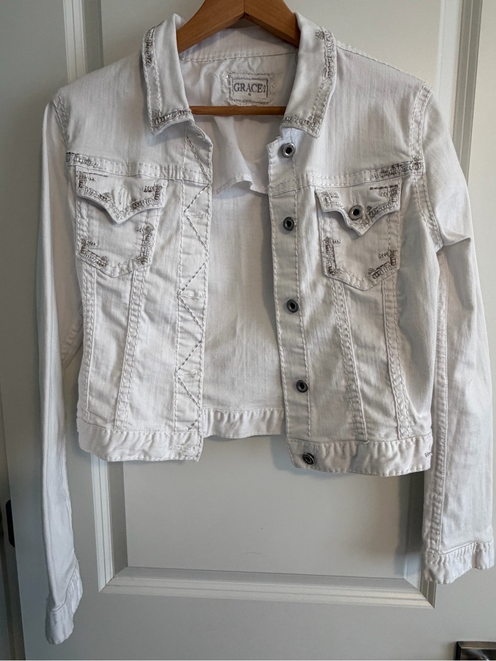 Grace White Denim Trucker Jacket - Cropped Women's Jean Jacket